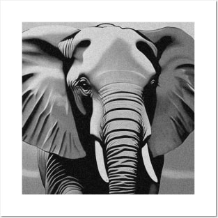 Light Gray Monochrome Elephant Digital Portrait (MD23Ar035b) Posters and Art